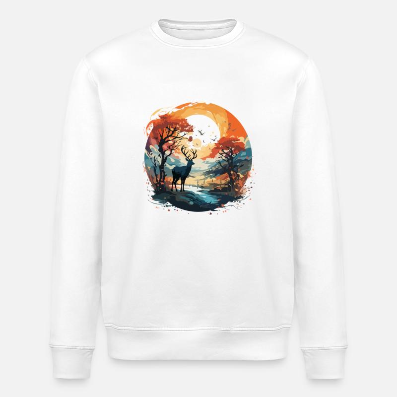 Hirsch im Herbstkreis - Stanley/Stella Unisex Bio-Sweatshirt ROLLER - Weiß