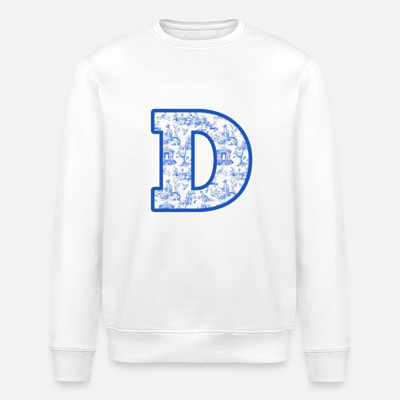 Lettre D chinoiserie bleu - Sweat bio ROLLER Stanley/Stella Unisexe - blanc