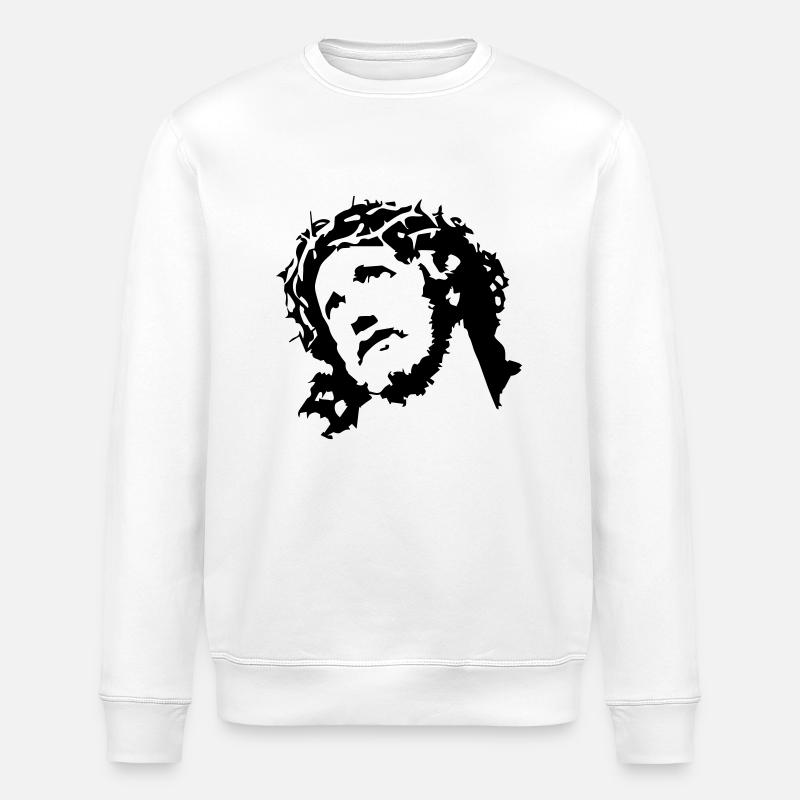 Jesus Christ Head Vector - Stanley/Stella ROLLER Unisex Organic Sweatshirt - white