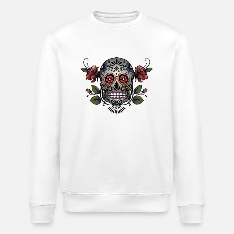 Sugar Skull - Stanley/Stella ROLLER Unisex Organic Sweatshirt - white
