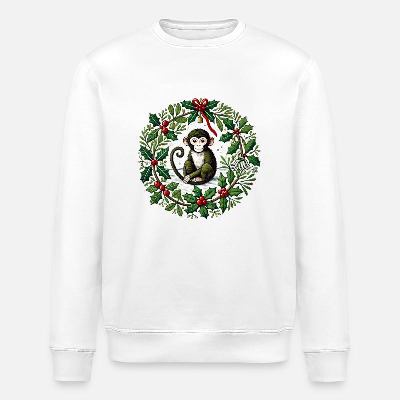 Christmas Monkey - Stanley/Stella ROLLER Unisex Organic Sweatshirt - white