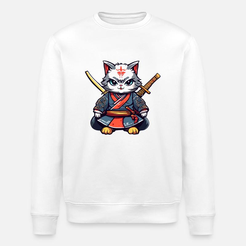 Samurai-Katze #40 - Stanley/Stella Unisex Bio-Sweatshirt ROLLER - Weiß