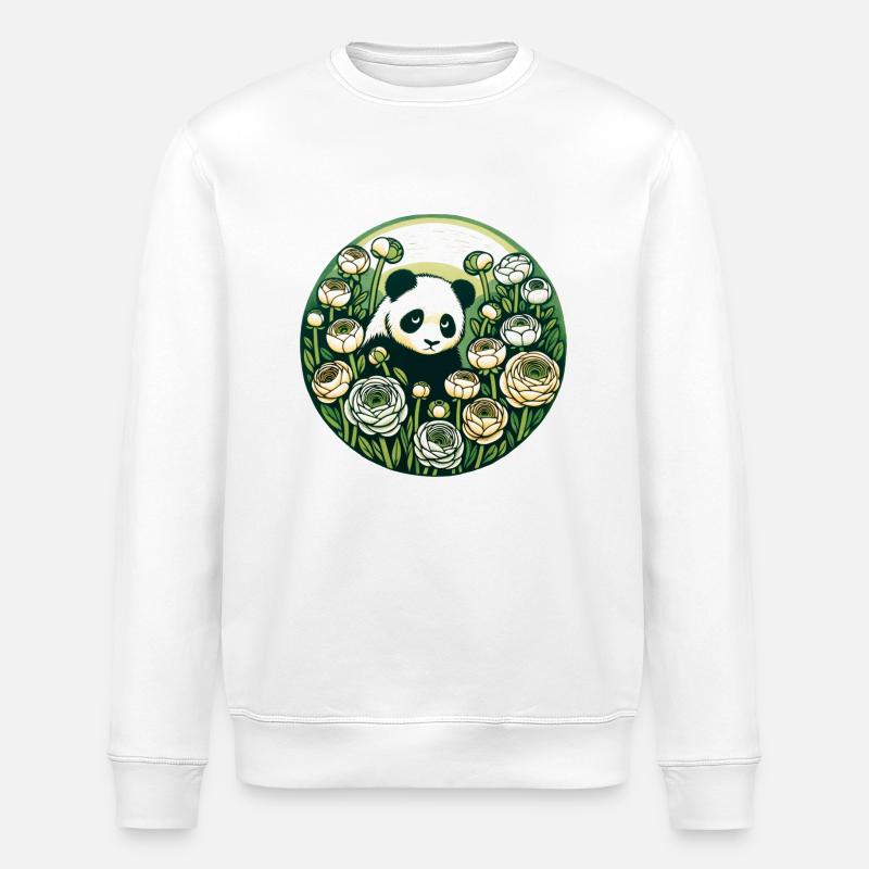 Fleurs Panda Ours - Sweat bio ROLLER Stanley/Stella Unisexe - blanc