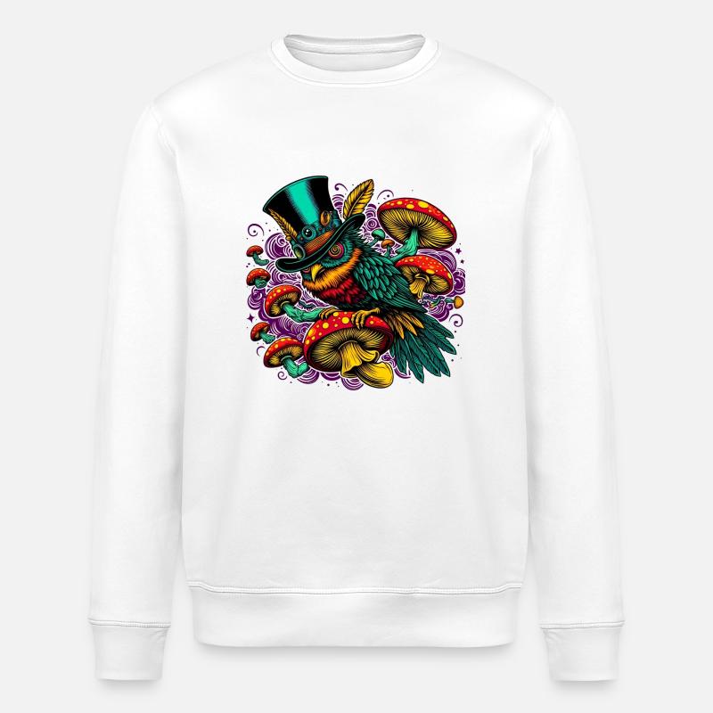 Bunte Eule mit Zylinderhut - Stanley/Stella Unisex Bio-Sweatshirt ROLLER - Weiß