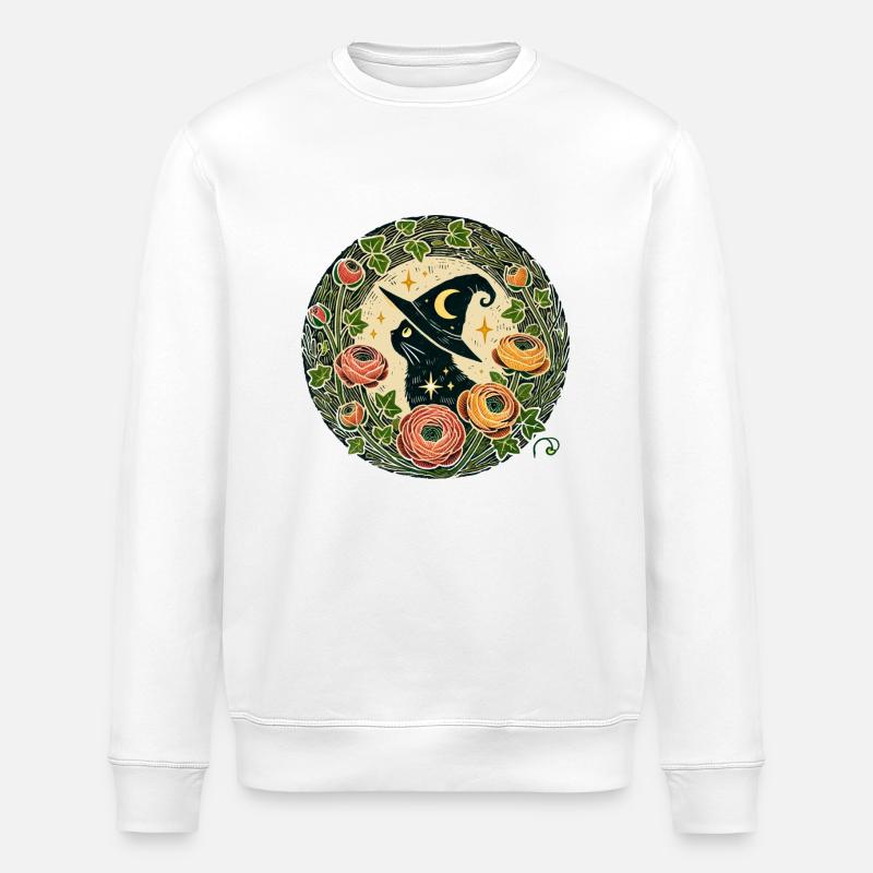 Black Cat Wizard - Stanley/Stella ROLLER Unisex Organic Sweatshirt - white