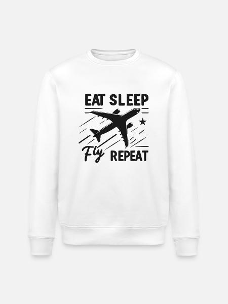 Eat Sleep Fly Repeat - Stanley/Stella ROLLER Unisex Organic Sweatshirt - white