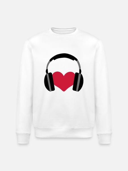 Liebe Musik Herz Kopfhörer - Stanley/Stella Unisex Bio-Sweatshirt ROLLER - Weiß