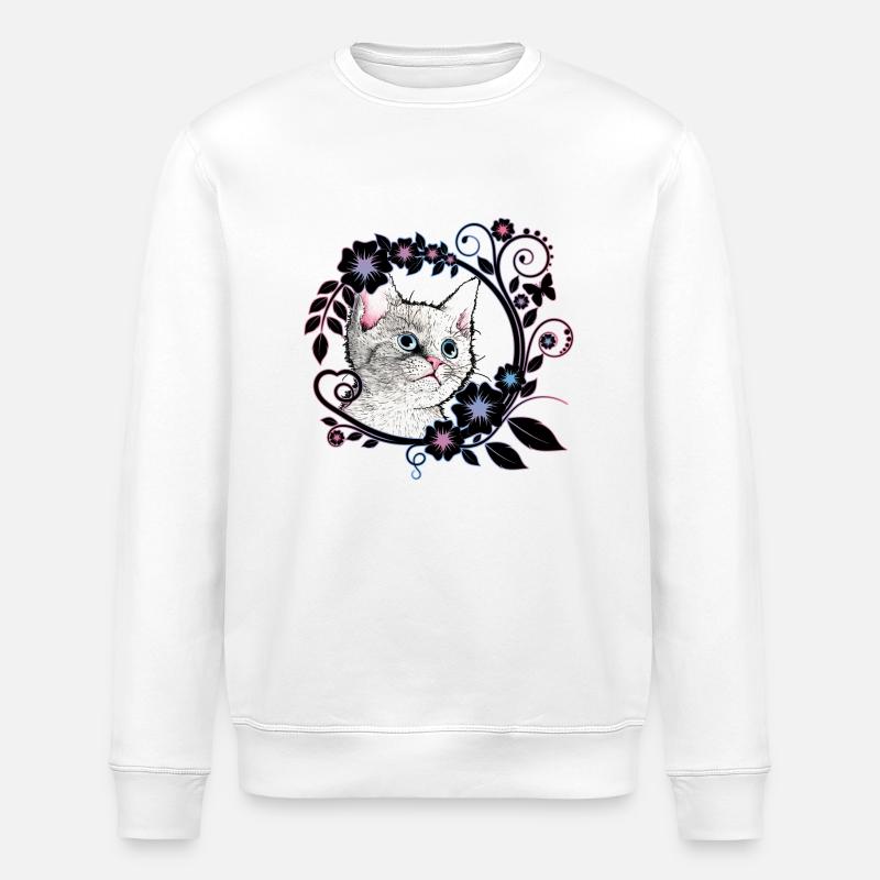 Katze - Stanley/Stella Unisex Bio-Sweatshirt ROLLER - Weiß