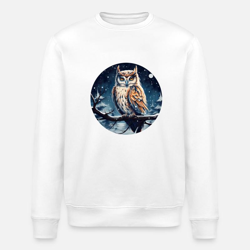 Eagle owl in winter night - Stanley/Stella ROLLER Unisex Organic Sweatshirt - white