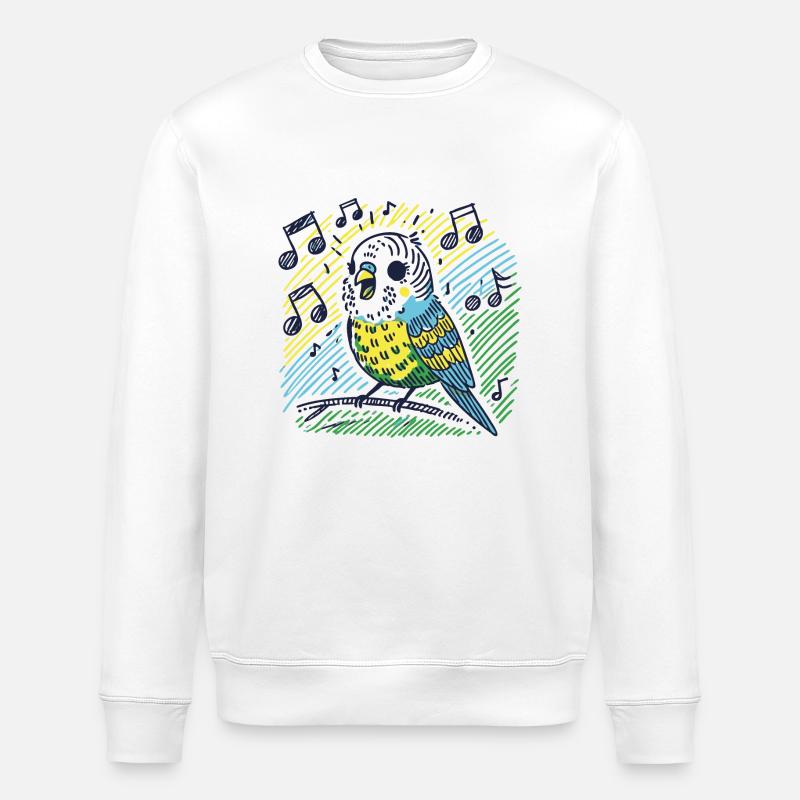 Singing budgie on branch - Stanley/Stella ROLLER Unisex Organic Sweatshirt - white