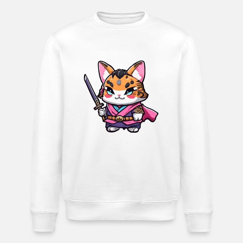 Chat samouraï #18 - Sweat bio ROLLER Stanley/Stella Unisexe - blanc