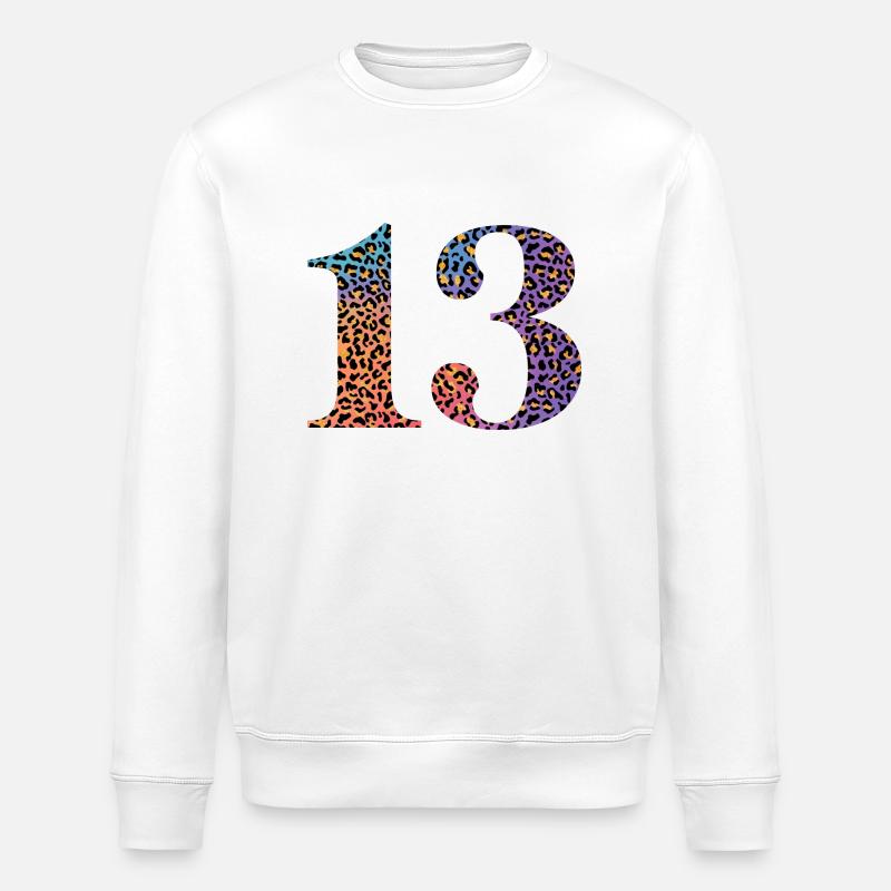 13th Birthday Leopard - Stanley/Stella ROLLER Unisex Organic Sweatshirt - white
