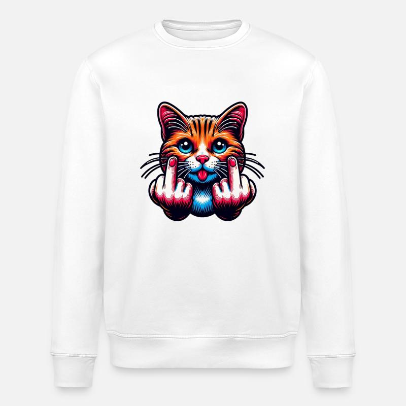 Funny Evil Cat - Stanley/Stella ROLLER Unisex Organic Sweatshirt - white