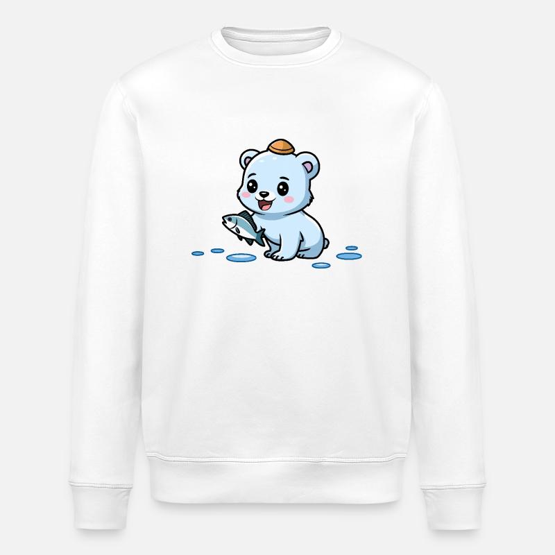 Cute polar bear with fish - Stanley/Stella ROLLER Unisex Organic Sweatshirt - white