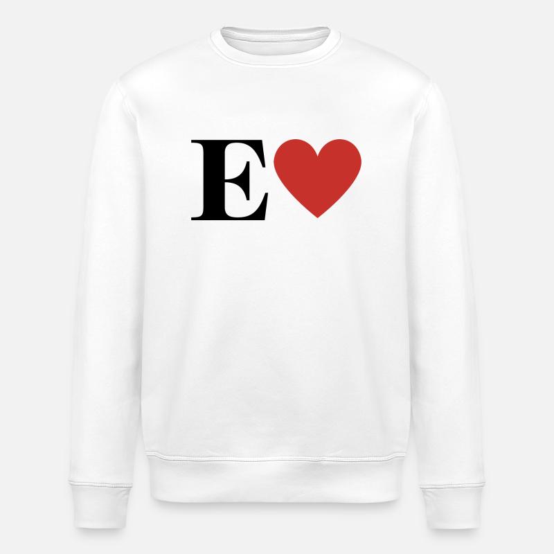Letter e red heart - Stanley/Stella ROLLER Unisex Organic Sweatshirt - white