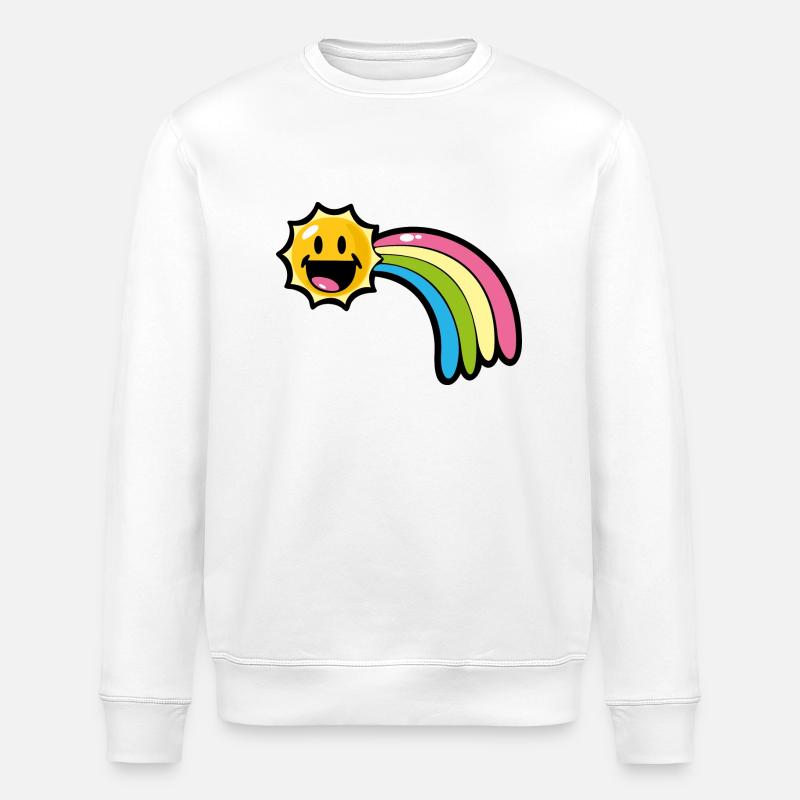 Smiley Kawaii sol og regnbue - Stanley/Stella økologisk unisex-sweatshirt ROLLER - hvid