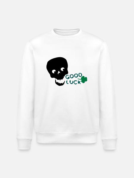 Lycka vitklöver txt & skalle - Ekologisk sweatshirt ROLLER unisex från Stanley/Stella - vit