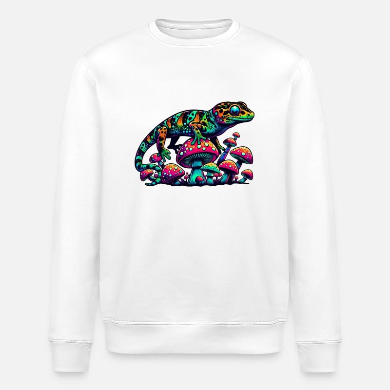 Psychedelic Gecko with Mushrooms - Stanley/Stella ROLLER Unisex Organic Sweatshirt - white
