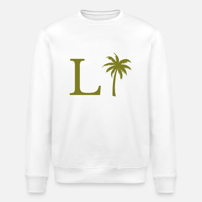 Lettre l vert Palm - Sweat bio ROLLER Stanley/Stella Unisexe - blanc