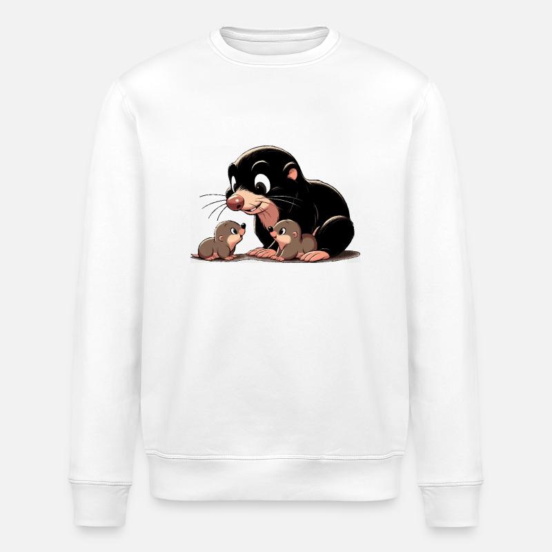 Maulwurf mit Jungtauben - Stanley/Stella Unisex Bio-Sweatshirt ROLLER - Weiß