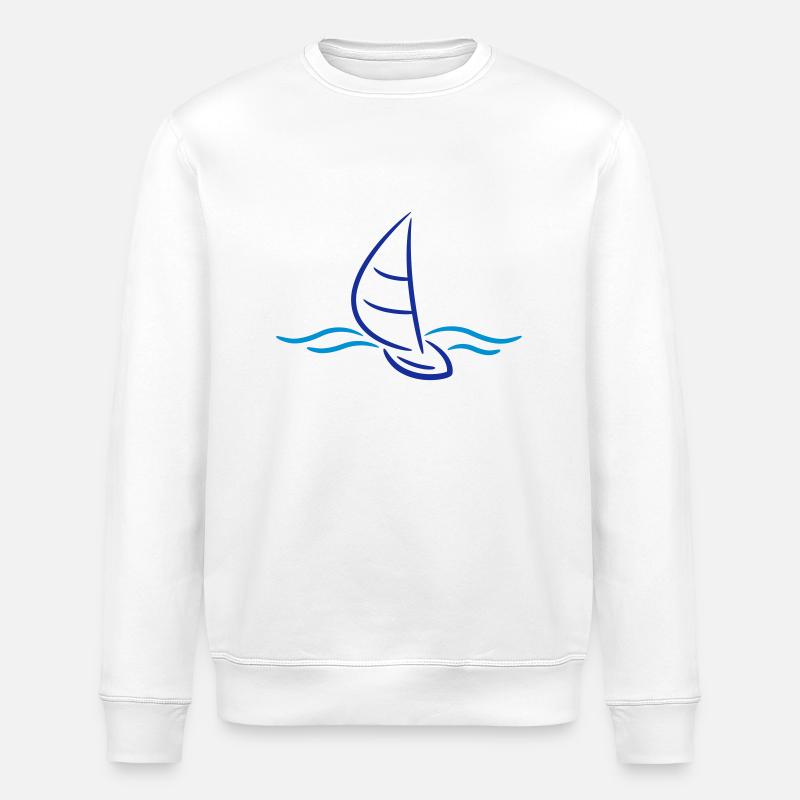 Sailing Boad And Waves Logo - Stanley/Stella ROLLER Unisex Organic Sweatshirt - white
