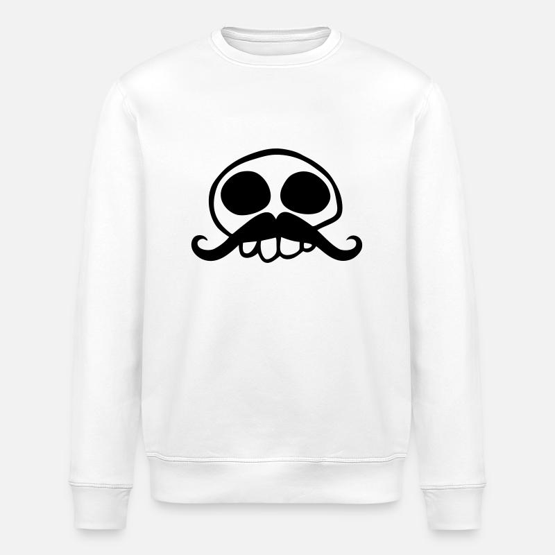mustachioed skull with funny mustache - Stanley/Stella ROLLER Unisex Organic Sweatshirt - white