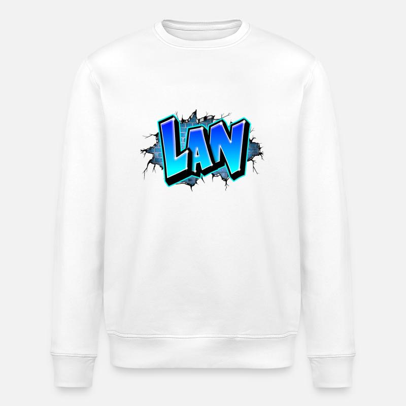 Graffiti Lan Blue Brick Cracks - Stanley/Stella ROLLER Unisex Organic Sweatshirt - white