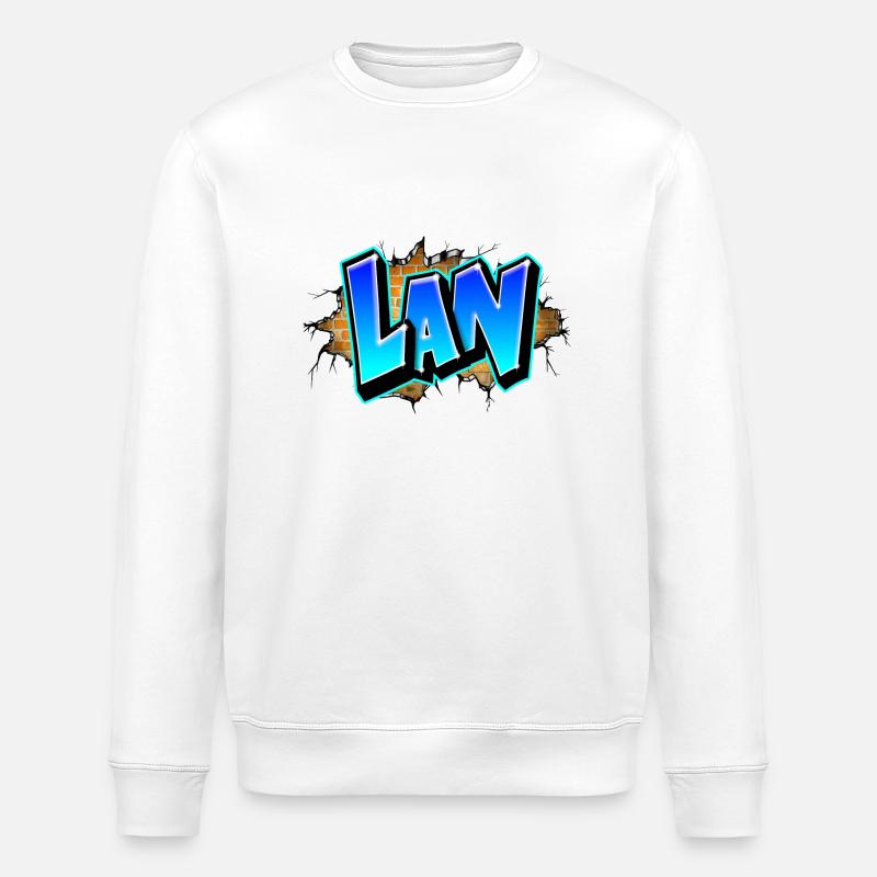 Graffiti LAN fissures briques jaune - Sweat bio ROLLER Stanley/Stella Unisexe - blanc