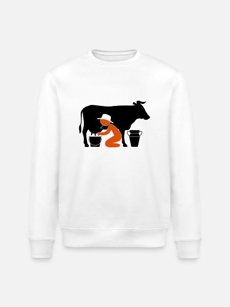 Farmer på malkning en ko - Stanley/Stella økologisk unisex-sweatshirt ROLLER - hvid