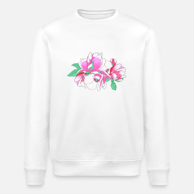Bouquet de fleurs rose - Sweat bio ROLLER Stanley/Stella Unisexe - blanc