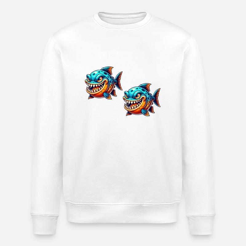 Piranha Comic Fish 2 - Stanley/Stella ROLLER Unisex Organic Sweatshirt - white