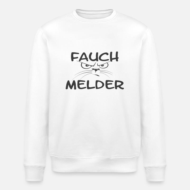 "Fauch Melder" Katze grau - Stanley/Stella Unisex Bio-Sweatshirt ROLLER - Weiß