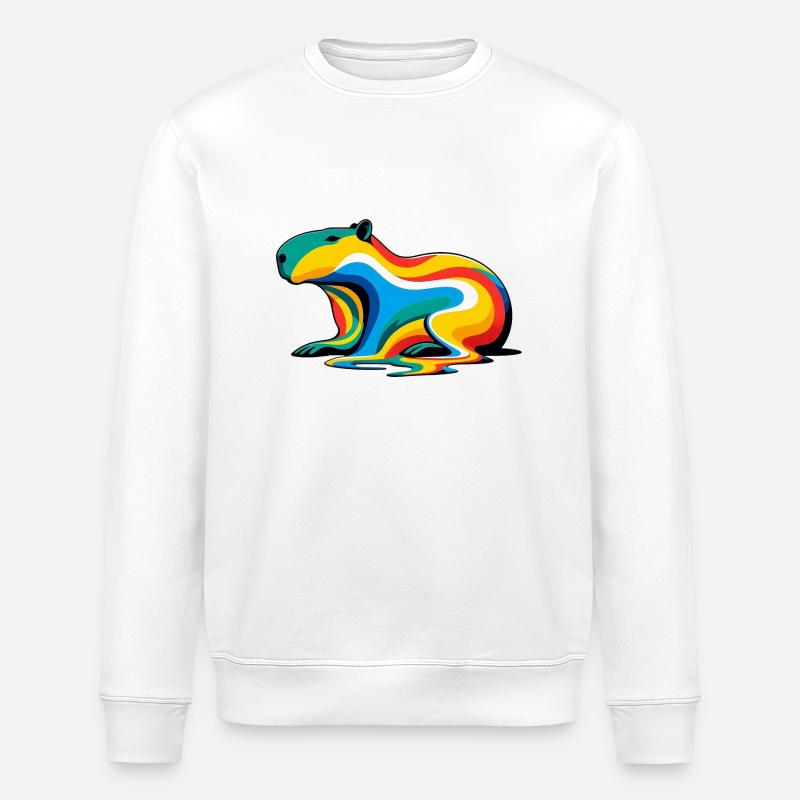 Melting Rainbow Capybara - Stanley/Stella ROLLER Unisex Organic Sweatshirt - white