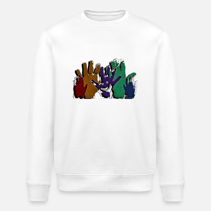HELLO hands - grunge style - Stanley/Stella ROLLER Unisex Organic Sweatshirt - white