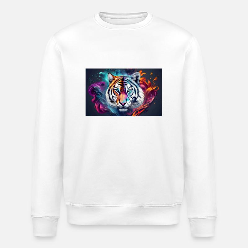 bunter Tiger - Stanley/Stella Unisex Bio-Sweatshirt ROLLER - Weiß