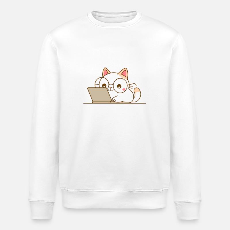 Chat kawaii au travail - Sweat bio ROLLER Stanley/Stella Unisexe - blanc