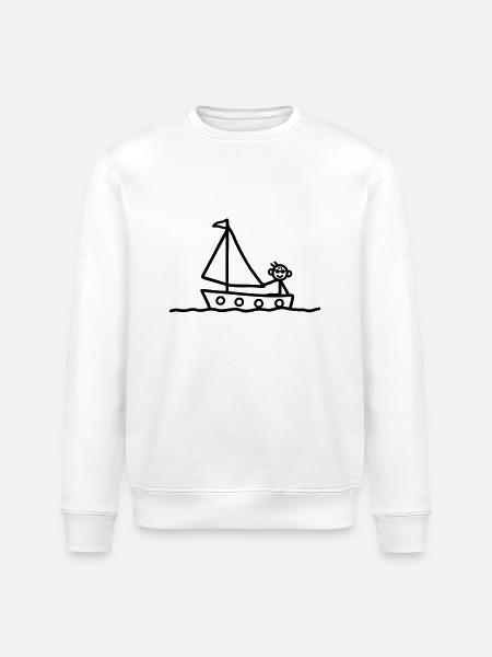 Strichmännchen im Boot - segeln - Stanley/Stella Unisex Bio-Sweatshirt ROLLER - Weiß