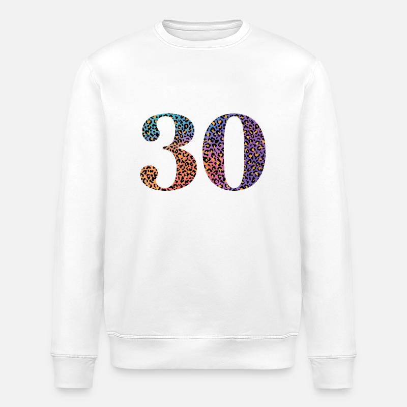 30th Anniversary Leopard - Stanley/Stella ROLLER Unisex Organic Sweatshirt - white