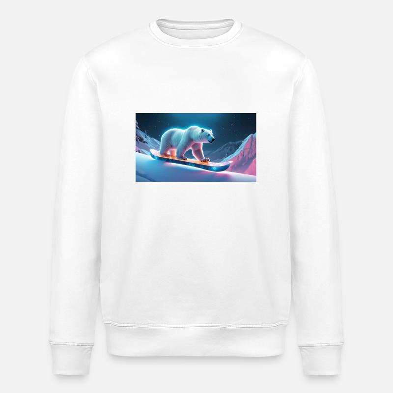 Polar bear on snowboard - Stanley/Stella ROLLER Unisex Organic Sweatshirt - white