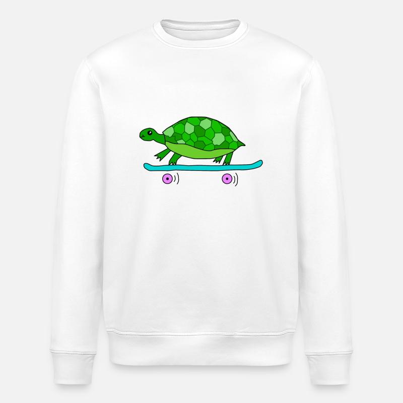 Turtle rides skateboard - Stanley/Stella ROLLER Unisex Organic Sweatshirt - white