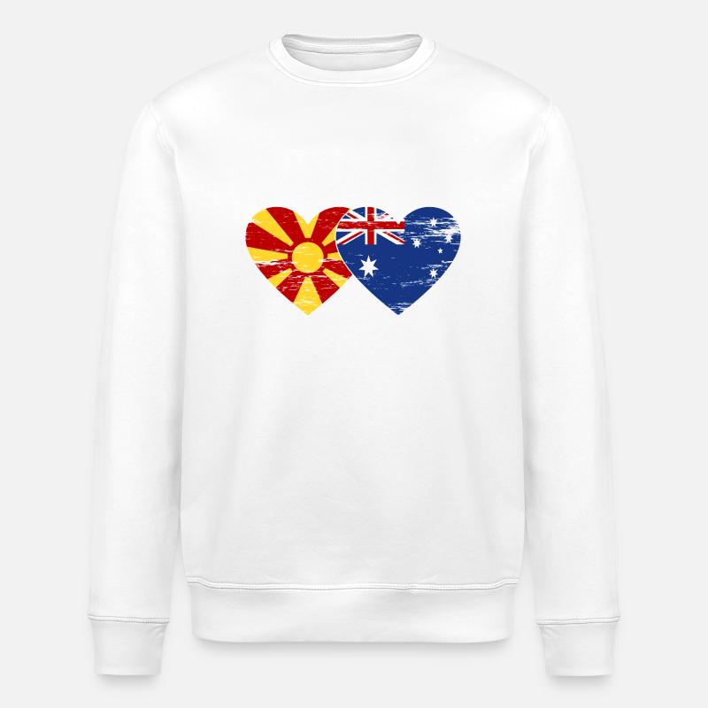 Macédoine Australie Drapeau Coeur Utilisé - Sweat bio ROLLER Stanley/Stella Unisexe - blanc