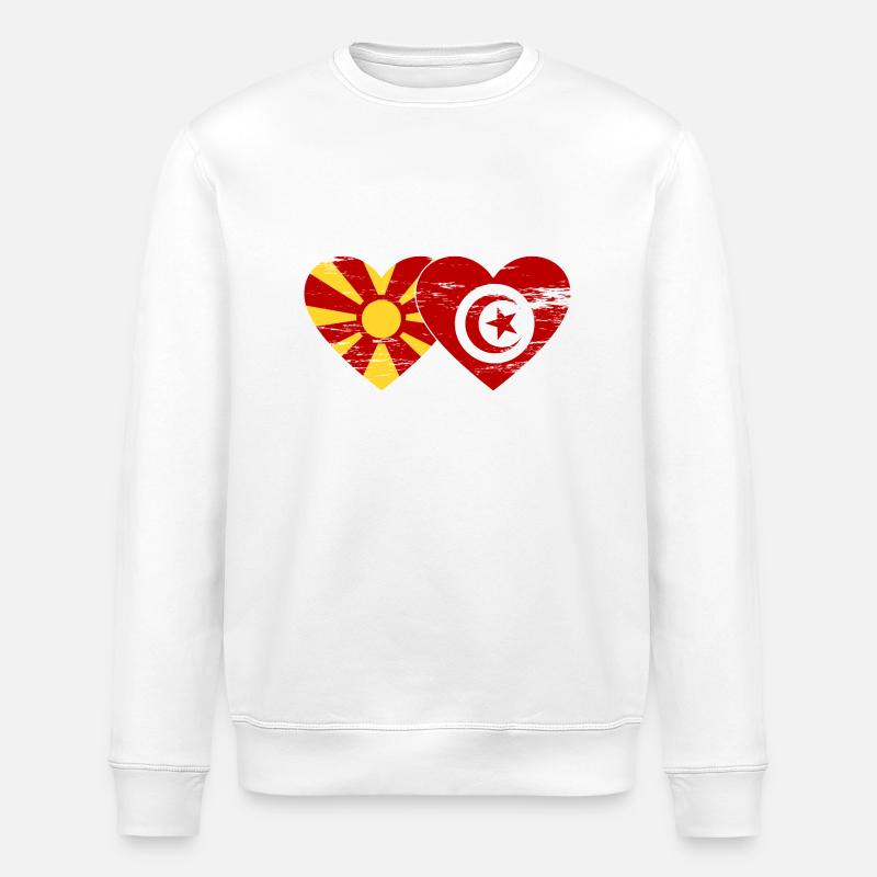 Macédoine Tunisie drapeau coeur utilisé - Sweat bio ROLLER Stanley/Stella Unisexe - blanc