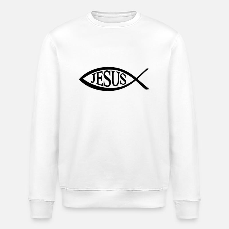 Jesus Fish - Stanley/Stella ROLLER Unisex Organic Sweatshirt - white