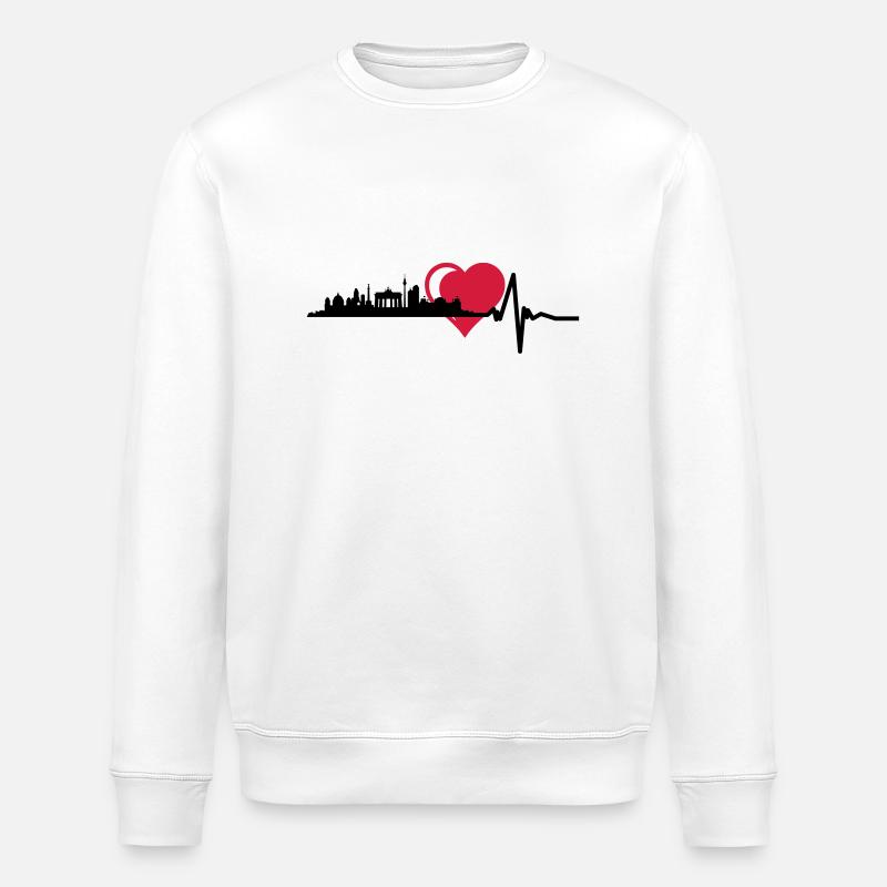 Berlin skyline central cardiac pulse - Stanley/Stella ROLLER Unisex Organic Sweatshirt - white