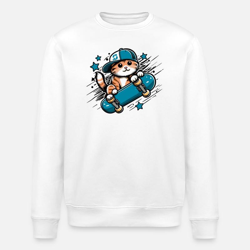 Chat skate - Sweat bio ROLLER Stanley/Stella Unisexe - blanc