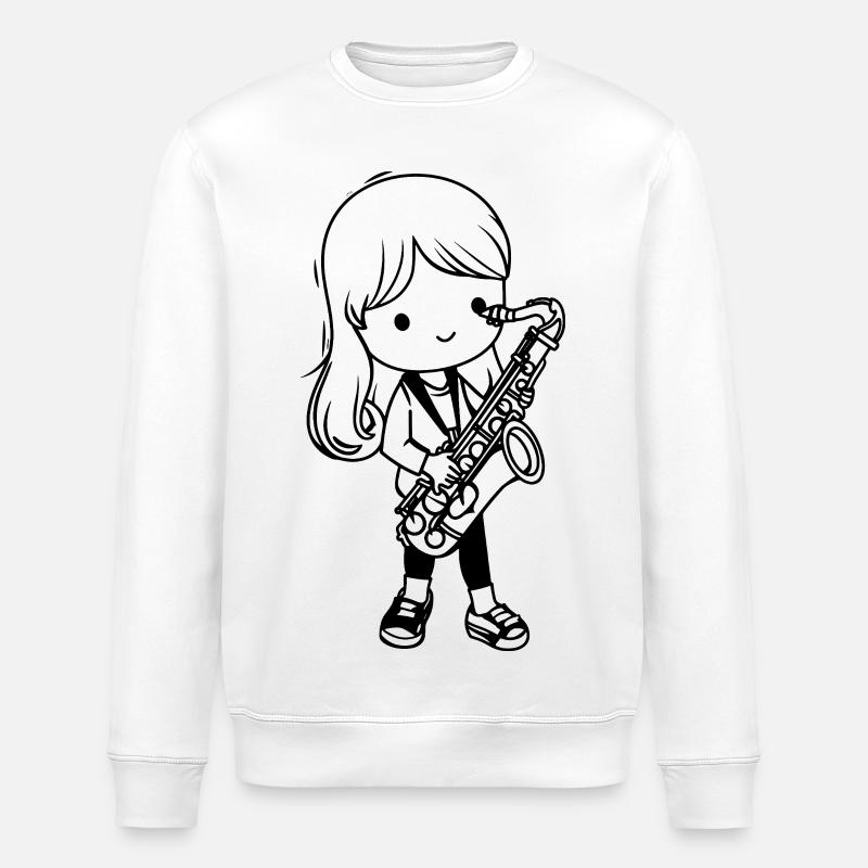 Saxophonist Mädchen Cartoon - Stanley/Stella Unisex Bio-Sweatshirt ROLLER - Weiß
