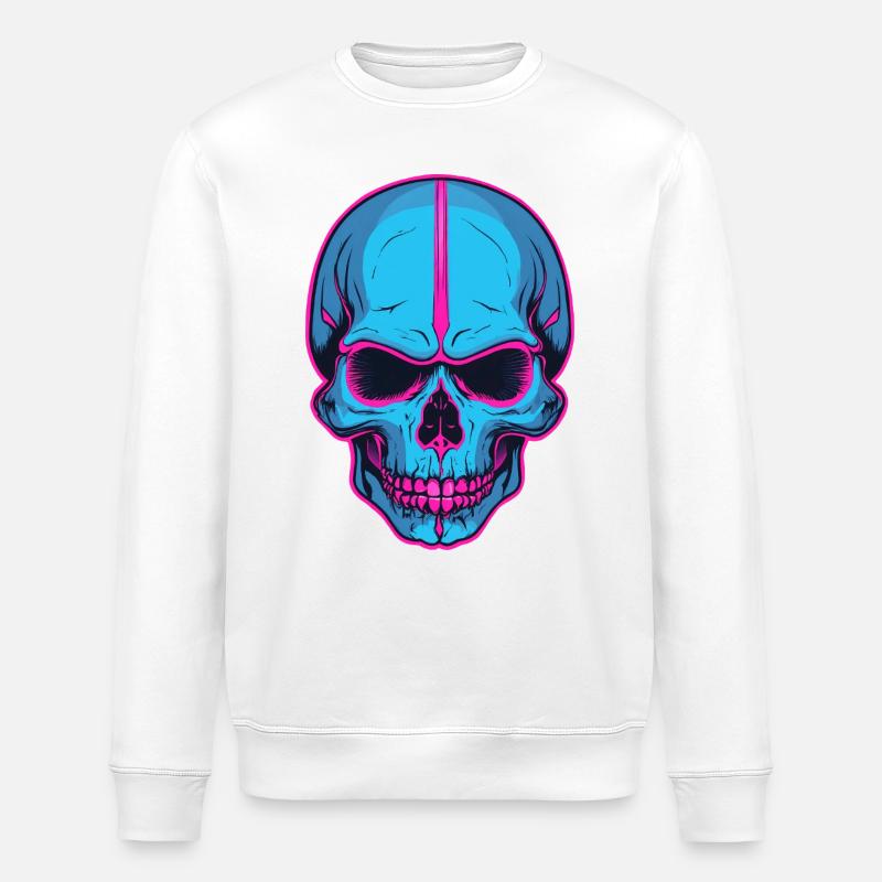 Neon Skull Blaue Schädelflair - Stanley/Stella Unisex Bio-Sweatshirt ROLLER - Weiß