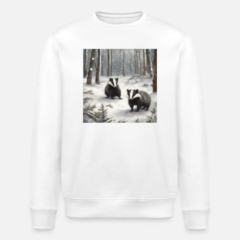 Kleine Dachse im Schnee - Stanley/Stella Unisex Bio-Sweatshirt ROLLER - Weiß