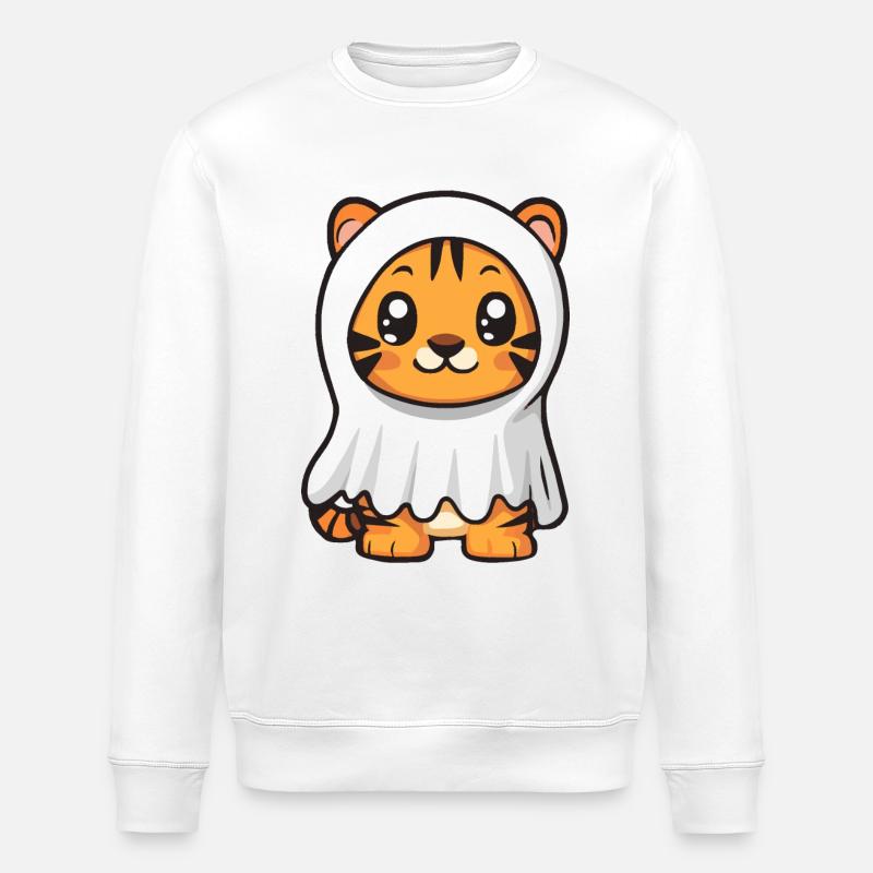 Tiger Halloween Comic Ghost - Stanley/Stella ROLLER Unisex Organic Sweatshirt - white