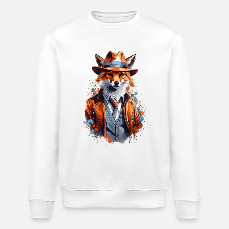 Fox with hat - Stanley/Stella ROLLER Unisex Organic Sweatshirt - white